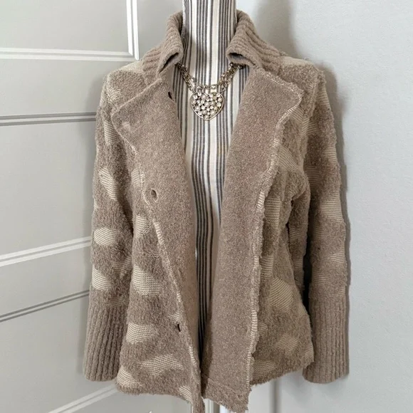 Anthropologie Tan Intarsia Spotted Cardigan by Rosie Meira | Size S | NWT - Picture 3 of 7